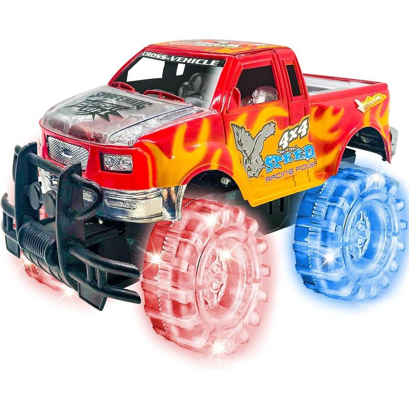 ArtCreativity Light Up Red Monster Truck, 1 Piece, 8 Inch Monster Truck Toy with Flashing LED Tires & Batteries, Push n Go Car Toys for Kids, Fun Gift for Boys & Girls Ages 3 & Up…