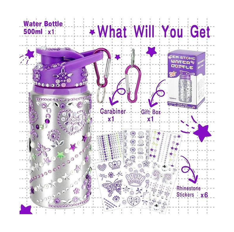 Decorate Your Own Water Bottle Kits for Girls Age 4-6-8-10-12, Water Bottle for Girls, Birthday Gifts for Girls 4-6-8-12, Arts and Crafts Toys Gifts for Girls, Diamond Painting Kits