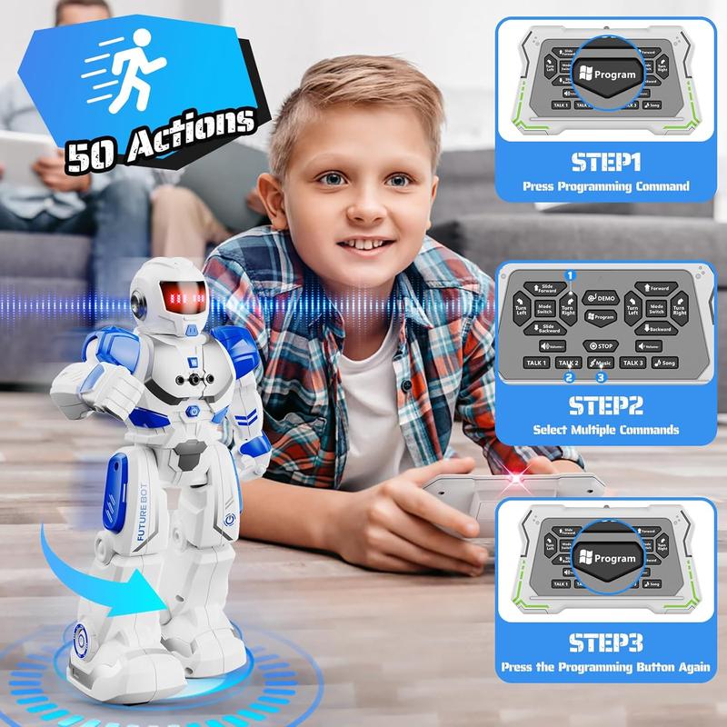 Robot Toys for Kids, Remote Control Robot with Programmble Walking & Dancing Adjustable Volume RC Gesture Sensing Smart Robot Toy for Ages 3 4 5 6 8 10 12 Boy Girl Ideal Blue