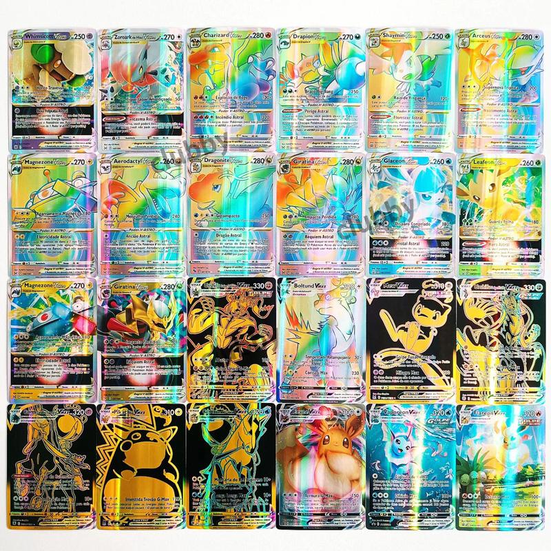 Set of 100 three-dimensional pokemon cards Charizard Pikachu Vmax Japanese flash cards children's toys   Pokemon collection   children's gifts   Christmas gifts