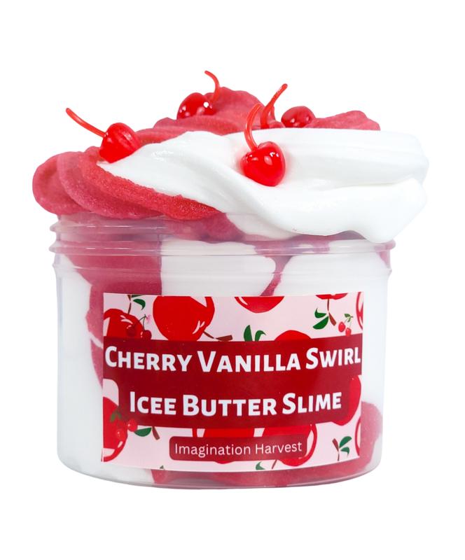 Imagination Harvest Cherry Icee and Vanilla Butter Slime Swirl - Scented Slime with Cherry Charms - 8oz