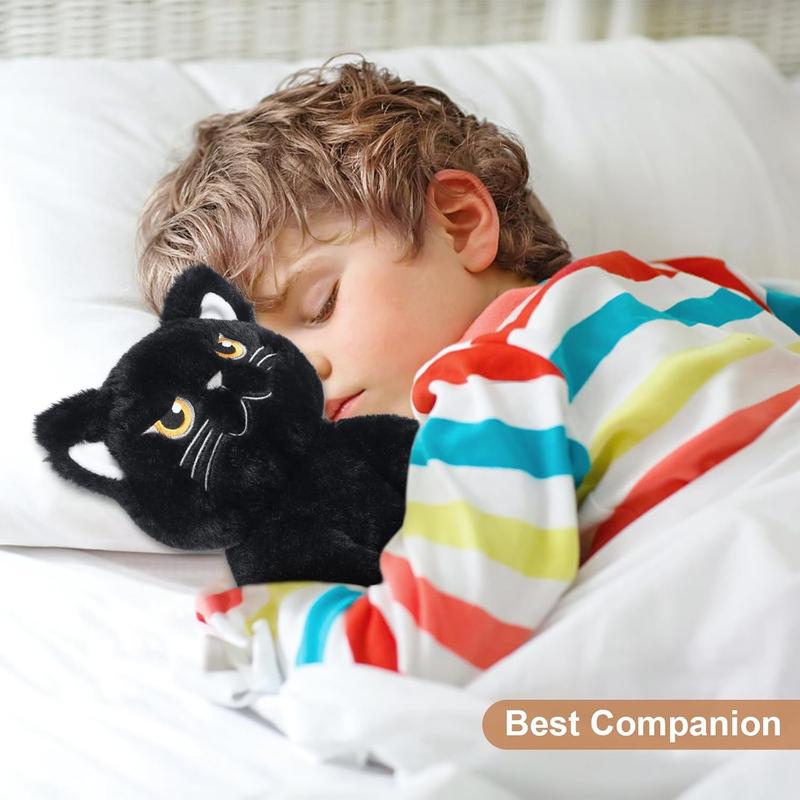 Irritable black cat stuffed with lavender scent, heated stuffed animal for cramps and pain, plush warm stuffed black cat hugged before bedtime, stress relieving gift for cats