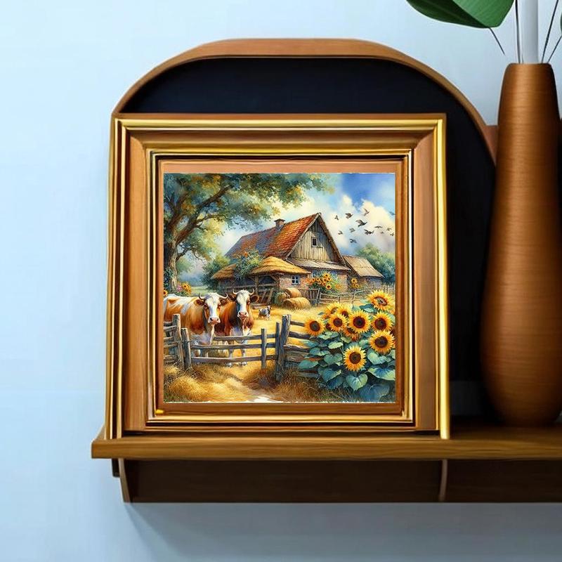 Sunflower & Farm Pattern DIY Diamond Arts Colorful Painting without Frame, 1 Count 5D Diamond Arts Colorful Painting Kit, Wall Art Decor for Home Living Room