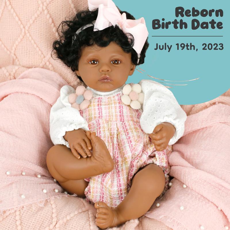 Black Baby Magic Reborn Destiny Doll w Accessories, 6 Piece Gift Set Playset, Realistic Soft Body, Lifelike 17 Inch Newborn Babies, Curly Natural Hair, Black, African American Girl (Aria)