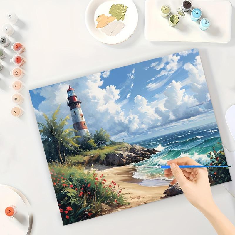 Lighthouse Pattern DIY Painting by Numbers Kit without Frame, 1 Set DIY Acrylic Painting Kit with Tools, Wall Art Decor for Home Living Room Bedroom