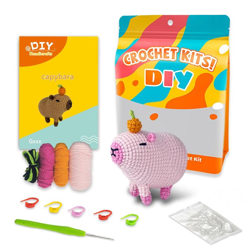 Cute Capybara Design Crochet Kit, 1 Set DIY Handmade Knitting Kit with Step-by-step Video Tutorials, DIY Handmade Kit for Adults