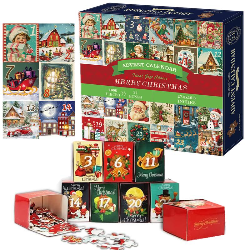 Advent Calendar 2024 Christmas Jigsaw Puzzles for Kids and Adults, Winter Holiday Puzzle,Vintage Jigsaw Puzzle,1000 Pieces Puzzles in 24 Mini Box Gift for Boys and Girls