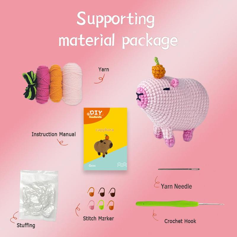 Cute Capybara Design Crochet Kit, 1 Set DIY Handmade Knitting Kit with Step-by-step Video Tutorials, DIY Handmade Kit for Adults