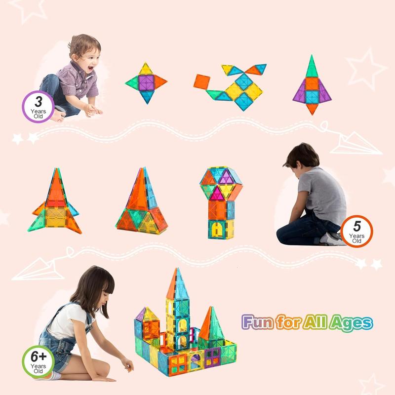 Magnetic Tiles, 96 count Magnetic 3D Building Blocks Educational Magnetic Tiles Puzzle Magnets Toys for Girls Boys Toddler Ages 3+ (NF-96 Set) (NF-96)