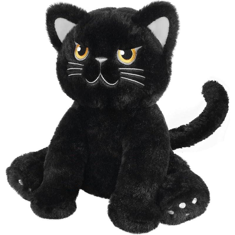 Irritable black cat stuffed with lavender scent, heated stuffed animal for cramps and pain, plush warm stuffed black cat hugged before bedtime, stress relieving gift for cats