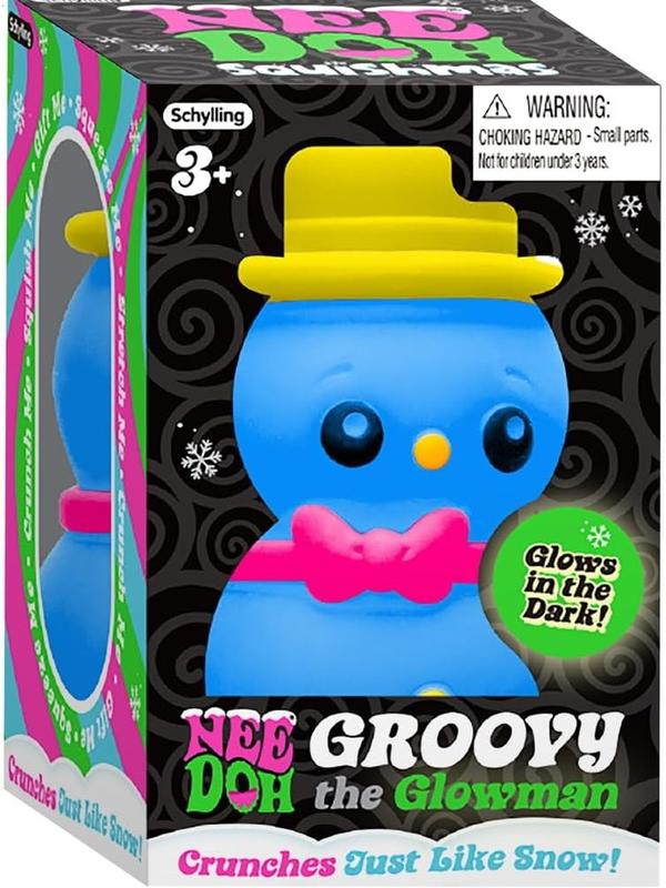 Schylling NeeDoh Squishmas Groovy Glowman - Christmas Fidget Toy - Satisfying Snow-Like Crunch in Assorted Colors - Ages 3 to Adult (Pack of 1)