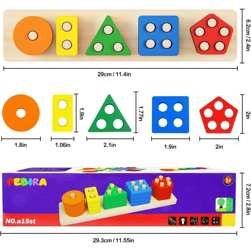 Montessori Toys for 1 to 3-Year-Old Boys Girls Toddlers, Wooden Sorting & Stacking Toys for Toddlers and Kids Preschool, Educational Toys, Color Recognition Shape Sorter, Learning Puzzles Gift