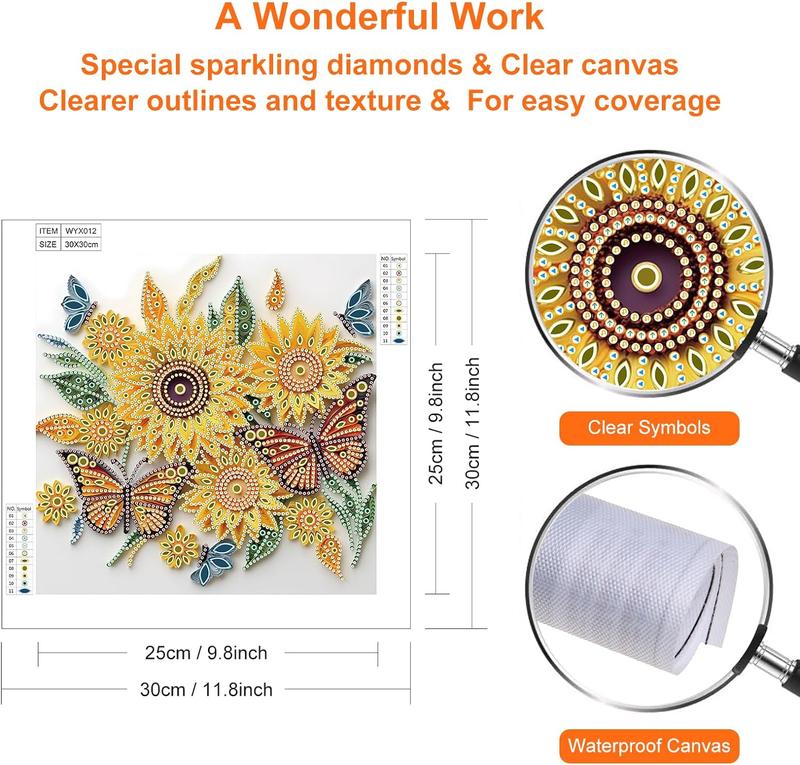 Diamond Painting Kits for Adults Sunflower, 5D Special Shape Diamond Art Kits for Beginners, Crystal Rhinestones Diamond Painting for Home Wall Decoration Gift 12×12inch, Butterfly