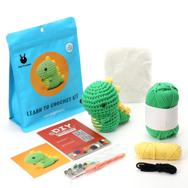 Crochet Kit for Beginners, Dinosaur Crochet Kit, Include Easy Knitting Soft Yarn, With Step-by-Step Video Tutorial, Beginner Crochet Kit for Adults and Kids, Holiday Birthday Gift for Adults and Kids, Crochet Fashion ideas, Diy Crochet