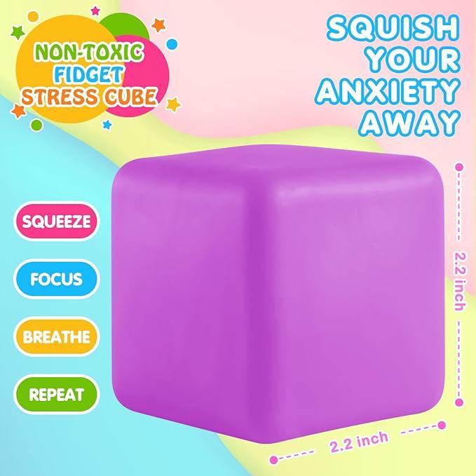 Fidget Toys Stress Cube: Squishy Fidget Toys for Kids Adults, High Density Gel Filled Squeeze Toys, Fidgets for Classroom, Gift Christmas Ideal for Stocking Stuffers for Kids, Pack of 4