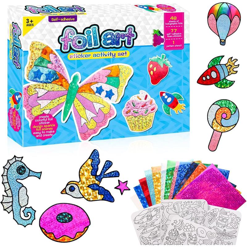 Foil Art Kit for Kids - Foil Fun Craft Kits & Supplies, No Mess Art for Kids, Foil Foam Stickers Art Craft Activity for Kids, DIY Creative Activity Birthday Christmas Gift Travel Toys for Girls Boys