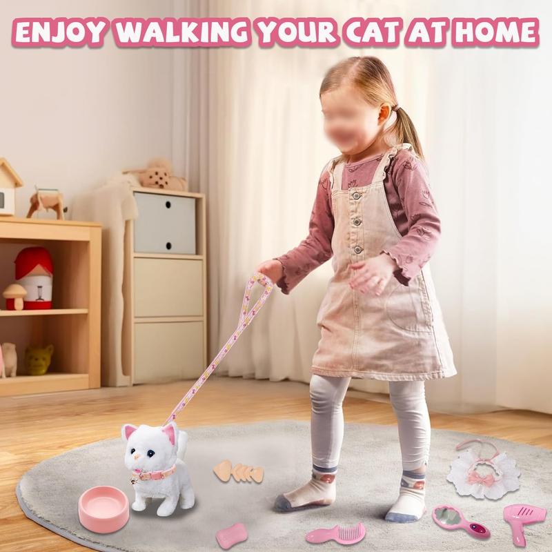 Pretend Play Plush Cat Toy, Walking Interactive Cat, Christmas Birthday Gift for Kids Boys Girls Children