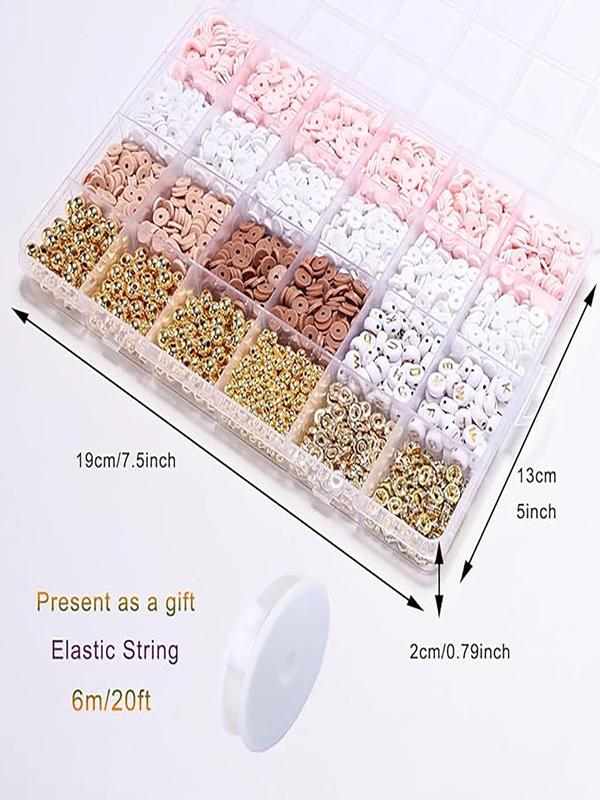 Diy Clay Beads with Elastic String Making Kit, Flat Beads for Friendship Bracelets, Diy Jewelry Making Supplies for Necklace and Bracelet, Fashion Accessories for Women & Girls for Holiday Gift