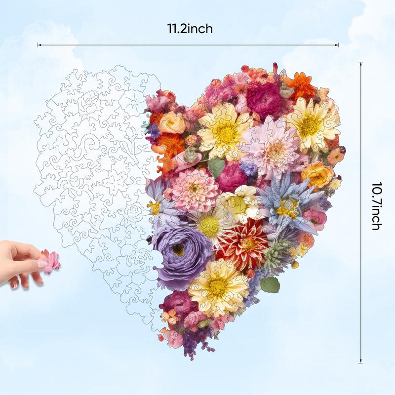 Flower Heart Mys Aurora Wooden Jigsaw Puzzle for Kids and Adults 200 Pcs Unique Shape Nice Box Packing Fun Challenging Brain Exercise Family Game Creative Gift for Friends Parents Grandparents Multicoloured