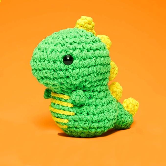 Crochet Kit for Beginners, Dinosaur Crochet Kit, Include Easy Knitting Soft Yarn, With Step-by-Step Video Tutorial, Beginner Crochet Kit for Adults and Kids, Holiday Birthday Gift for Adults and Kids, Crochet Fashion ideas, Diy Crochet