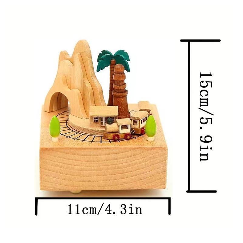 Wooden Train Music Box, 1 Count Hand Cranked Rotating Train Music Box, Home & Office Decoration, Birthday Gift, Holiday Party Decoration Craft