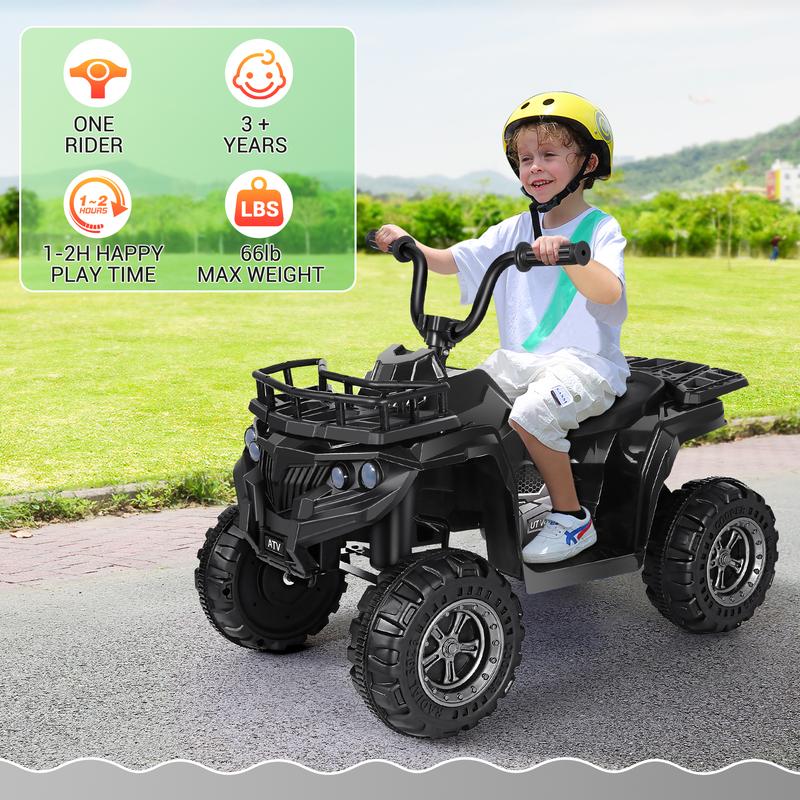 Hikole Ride-ons Toy Kids ATV, 12V Electric 4 Wheeler for Kids with Music Player, LED Lights, Seat Belt, Battery Powered Toddler Quad Ride on ATV