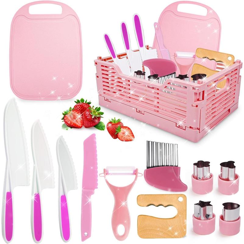 Girls Gifts Kids Knife Set for Real Cooking & Basket,Gifts Toys for 3 4 5 6 7 8 9 10 Year Old Girls Birthday Gifts,Montessori Toys Kitchen Tools for Toddlers Kids Cooking Sets Real,Learning Girls Toys