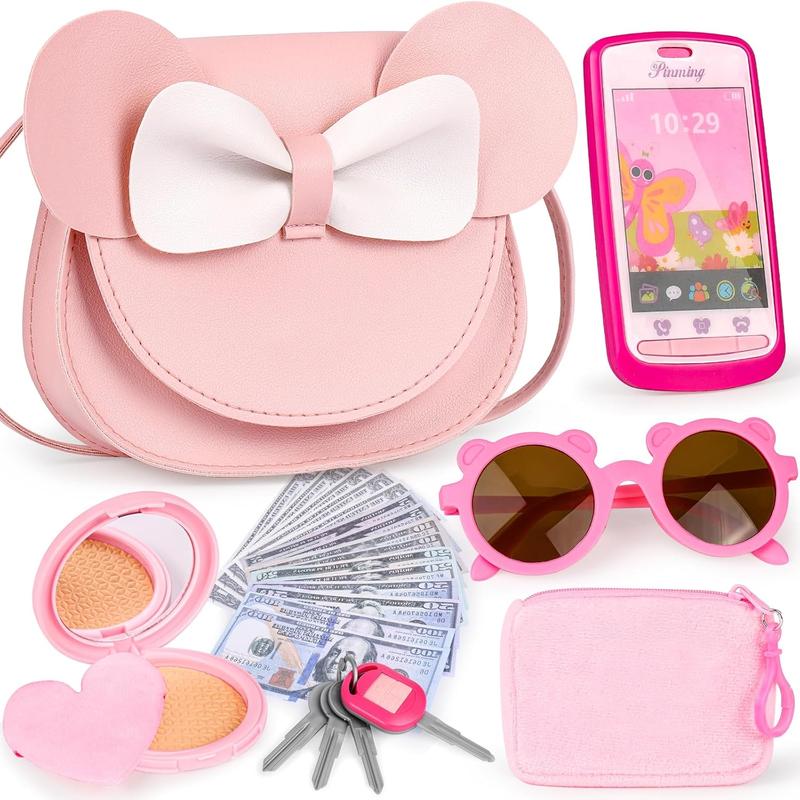 Christmas Gift Play Purse for Little Girls, 23PCS Toddler Purse with Pretend Makeup for Kids, Princess Toys Includes Crossbody Bag, Phone, Wallet, Keys, Kids Toy Purse Birthday Gift Toys for Girls 3 4 5 6+