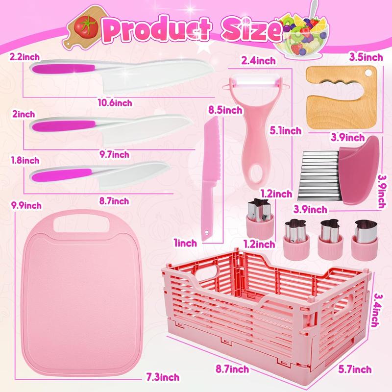 Girls Gifts Kids Knife Set for Real Cooking & Basket,Gifts Toys for 3 4 5 6 7 8 9 10 Year Old Girls Birthday Gifts,Montessori Toys Kitchen Tools for Toddlers Kids Cooking Sets Real,Learning Girls Toys