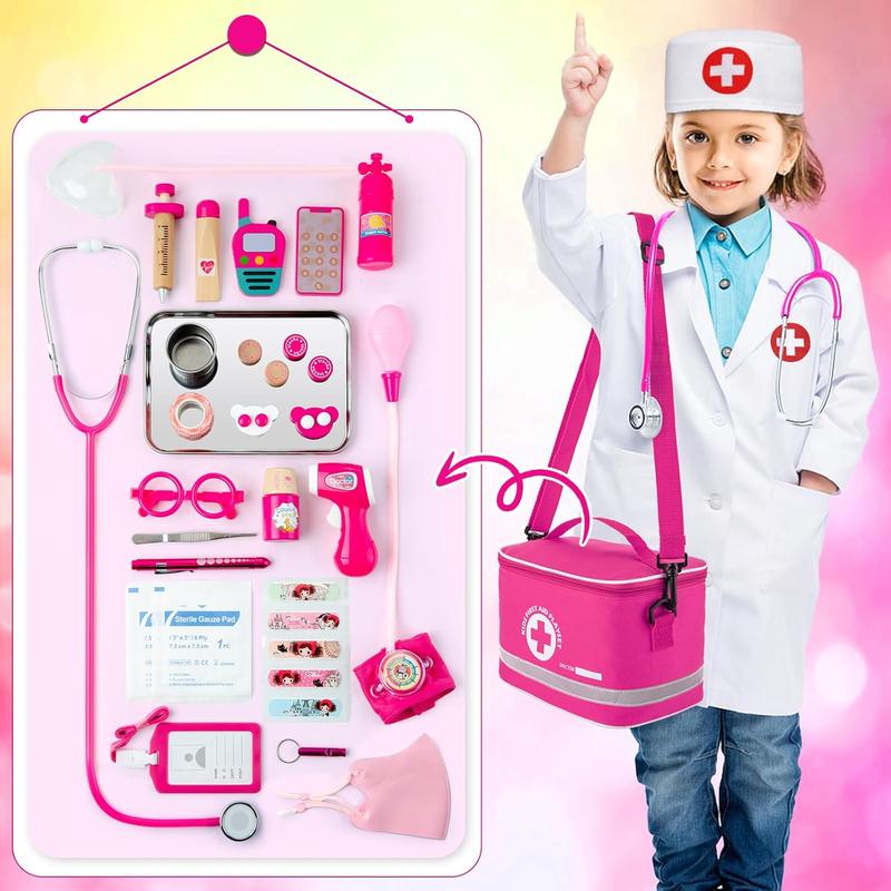 Doctor Kit for Kids Girls, 34 Pcs Kids Doctor Kit for Toddlers 3-5 with Medical Storage Bag &Real Stethoscope, Pretend Play Doctor Set