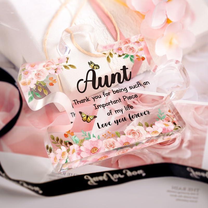 Aunt Gifts from Niece - Engraved Acrylic Block Puzzle Piece Decorations 3.9 x 3.3 inch - Delicate Aunt Birthday Gifts from Niece - Thanksgiving Birthday Christmas Gifts for Aunt Auntie, Ideas