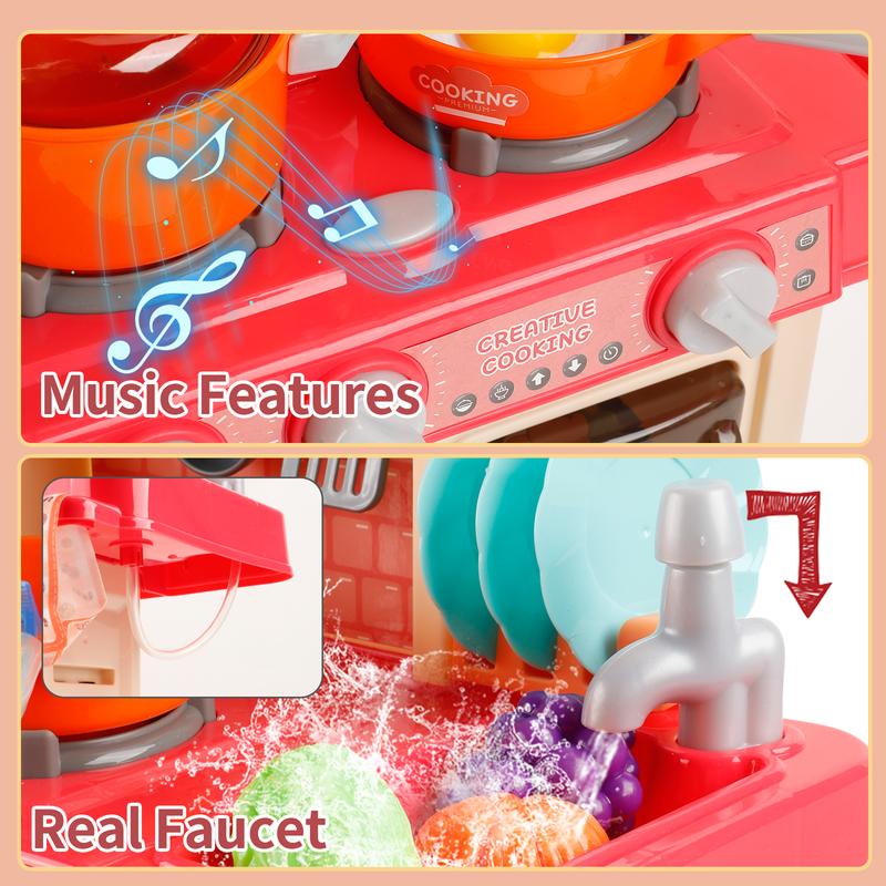 Color Changing Kitchen Playset Toys for Kids with Sound and Light, Cooking Stove, Play Sink and Toy Kitchen Accessories, Pretend Kitchen for Toddler