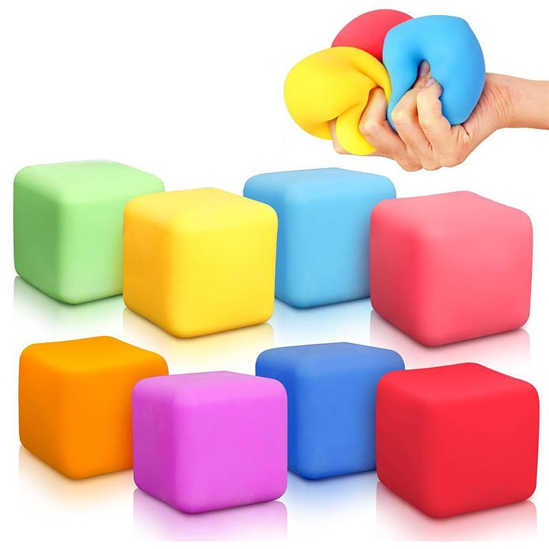 Fidget Toys Stress Cube: Squishy Fidget Toys for Kids Adults, High Density Gel Filled Squeeze Toys, Fidgets for Classroom, Gift Christmas Ideal for Stocking Stuffers for Kids, Pack of 4