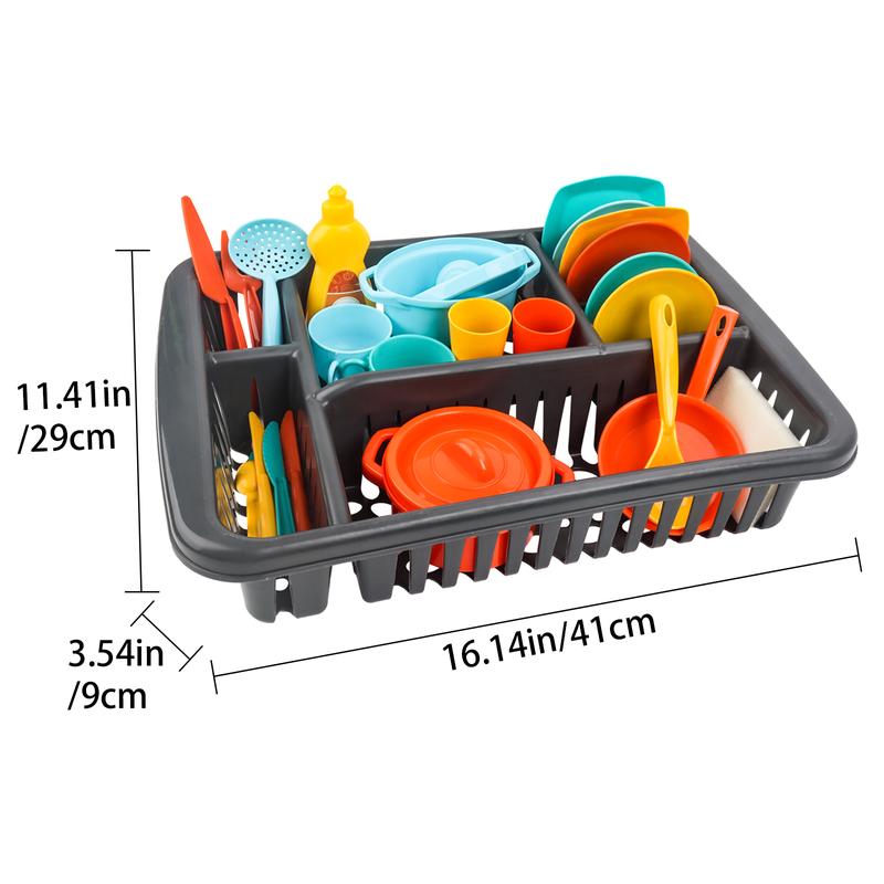 deAO 41PCS Play Dishes Pretend Play Kitchen Set Tableware Dishes Playset with Drainer