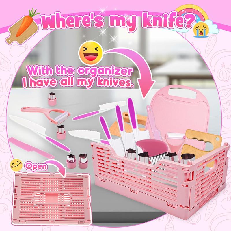 Girls Gifts Kids Knife Set for Real Cooking & Basket,Gifts Toys for 3 4 5 6 7 8 9 10 Year Old Girls Birthday Gifts,Montessori Toys Kitchen Tools for Toddlers Kids Cooking Sets Real,Learning Girls Toys