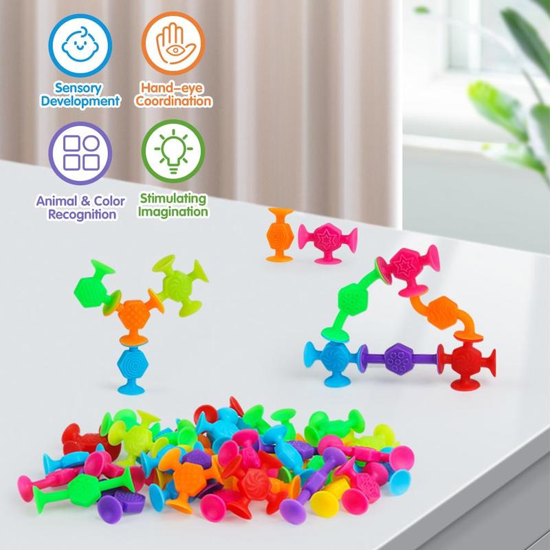 Random Color Suction Cup Building Blocks, 40pcs set Soft Silicone Mini Suction Cup Toy, Stress Relief Toy for Boys & Girls