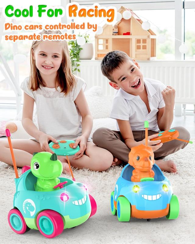 Christmas gift Toddler Remote Control Car with LED Lights & Music, Two Cartoon RC Cars for Kids - 4WD Power, 360° Rotation, Great Birthday Gift for Boys & Girls