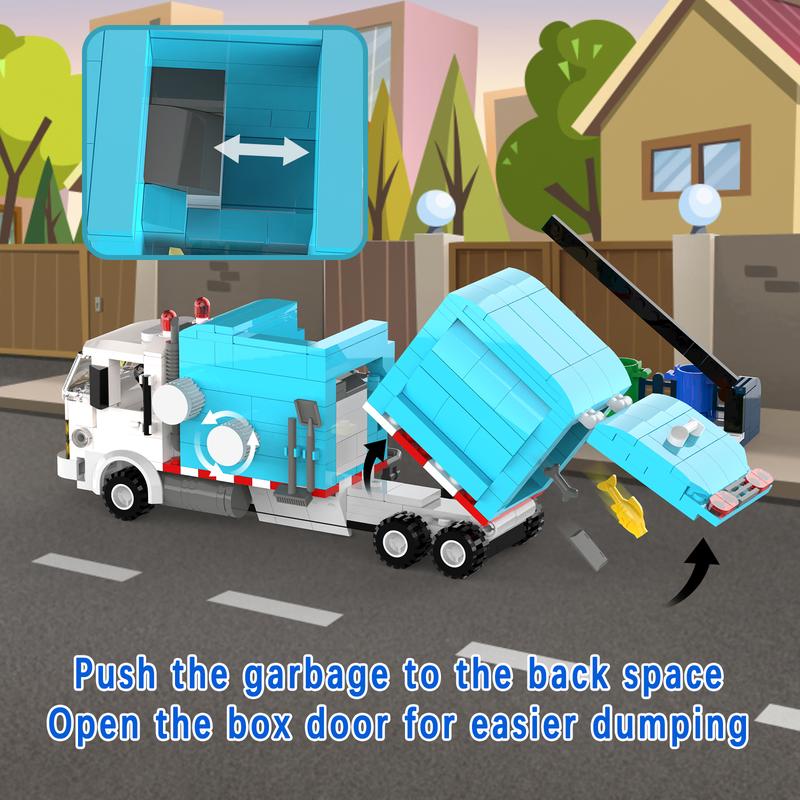 Tenhorses Garbage Truck Building Sets, Recycling Truck Building Kit with 4 Sorting Bins and Tipping Platform, Movable Trash Truck Toys Idea Educational Gift for Boys Girls 6+ Year Old (432Pcs)