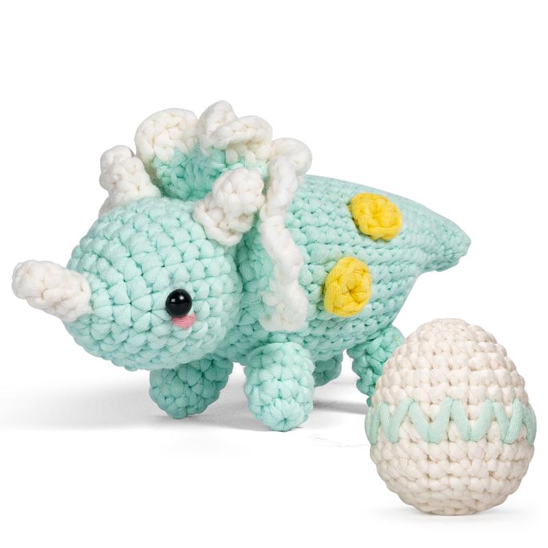 MeWaii Crochet Kit for Beginners, Complete DIY Crochet Kit Triceratops Animals with 40%+ Pre-Started Tape Yarn Step-by-Step Video Tutorials, Birthday Gifts Halloween Christmas Gift for Girls Boys