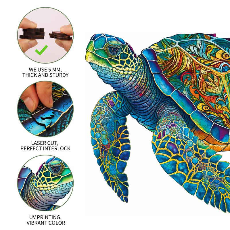 Wooden Puzzles, Sea Turtle Jigsaw Puzzles, Unique Shaped Wooden Puzzle for Adults and Kids, Christmas Gift Family Game Laser Cut