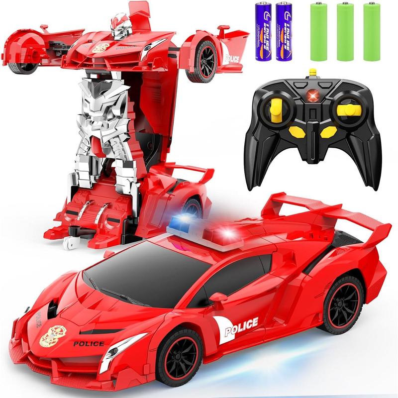 Remote Control Car - Transform Toys Car Robot, One Button Deformation to Robot with Flashing Light,360 Degree Rotating, Girls Boys Toys 2.4Ghz 1:18 Scale Transforming Police Car Kids Toys with