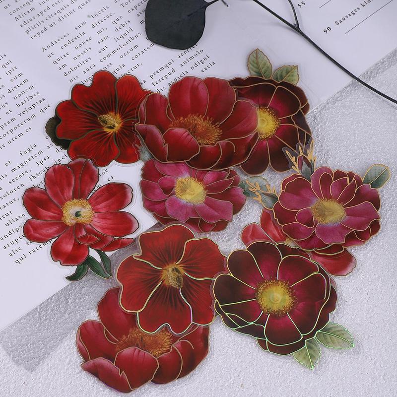 Flower Pattern Sticker, 10pcs set Scrapbooking & Journal Making Material Paper, DIY Decorative Sticker for Stationery Computer Water Bottle