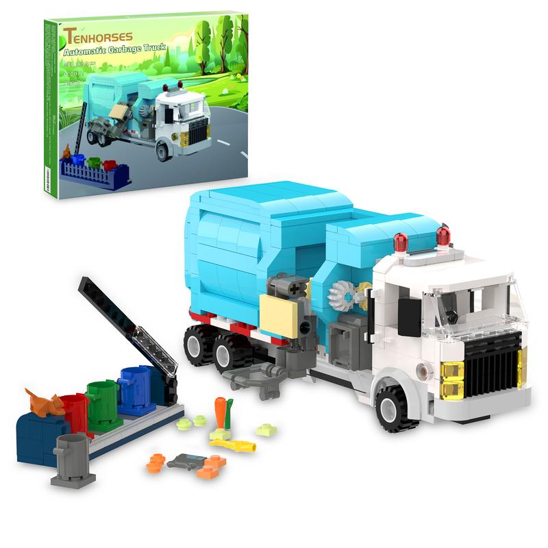 Tenhorses Garbage Truck Building Sets, Recycling Truck Building Kit with 4 Sorting Bins and Tipping Platform, Movable Trash Truck Toys Idea Educational Gift for Boys Girls 6+ Year Old (432Pcs)