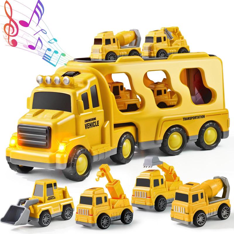 5-in-1 Container Truck Toy - Includes Four Different Mini Cars with Realistic Details and High-Quality Design, Perfect for Creative Play