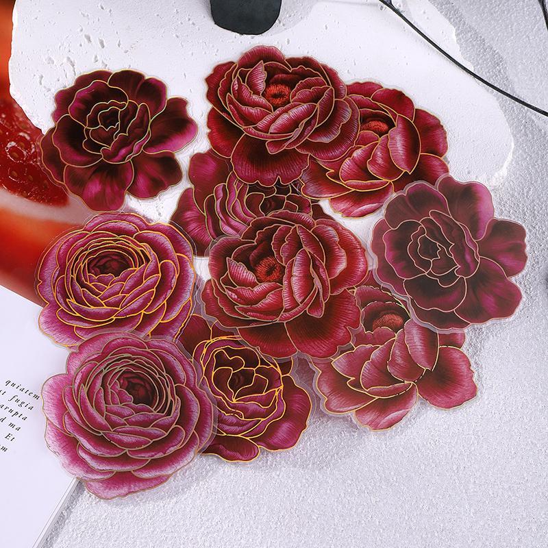 Flower Pattern Sticker, 10pcs set Scrapbooking & Journal Making Material Paper, DIY Decorative Sticker for Stationery Computer Water Bottle