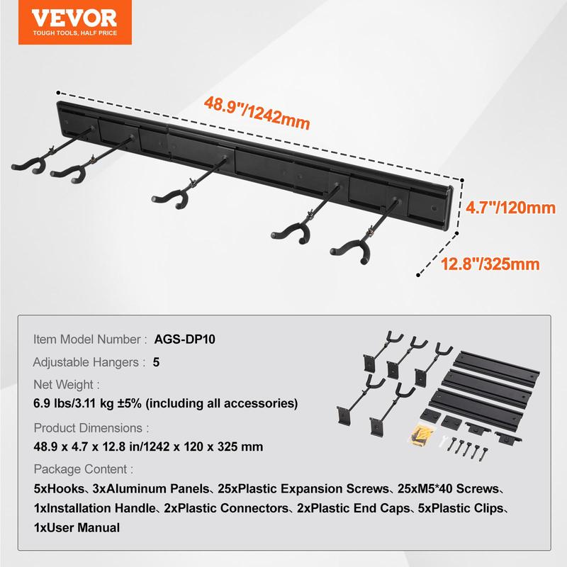 VEVOR 5-Space Guitar Stand, Hold Up to 5 Guitars, Wall-Mounted Multiple Guitars Display Foldable Rack with 270° Rotatable Hooks Aluminum Panels Installation Handle, for Guitar Acoustic Electric Bass