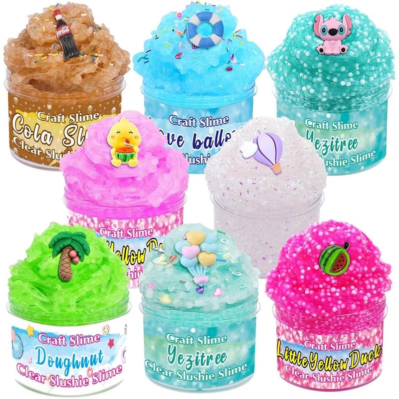 8 Pack Crunchy Slime Kit, Clear Slime Kit Super Soft and Non-Sticky, Birthday Gift Slime Party Favors for Girls and Boys