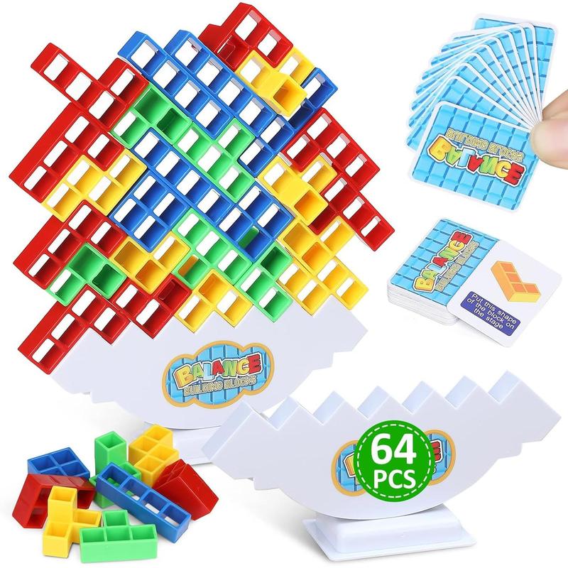 64Pcs Puzzle Teasers Toy, Tetra Balance Tower Stacking Games,Fun Balance Game,Educational Gift for Kids(There are 2 Bases= 2 Sets of 32Pcs)