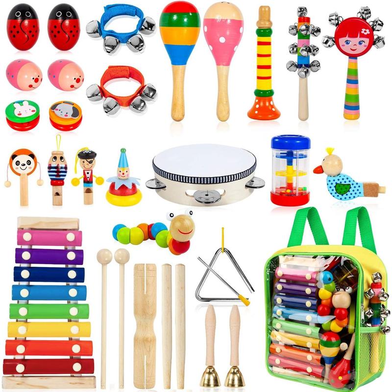 Kids Musical Instruments, 33Pcs 18 Types Wooden Percussion Instruments Tambourine Xylophone Toys For Kids Children, Preschool Education Early Learning Musical Toy For Boys And Girls