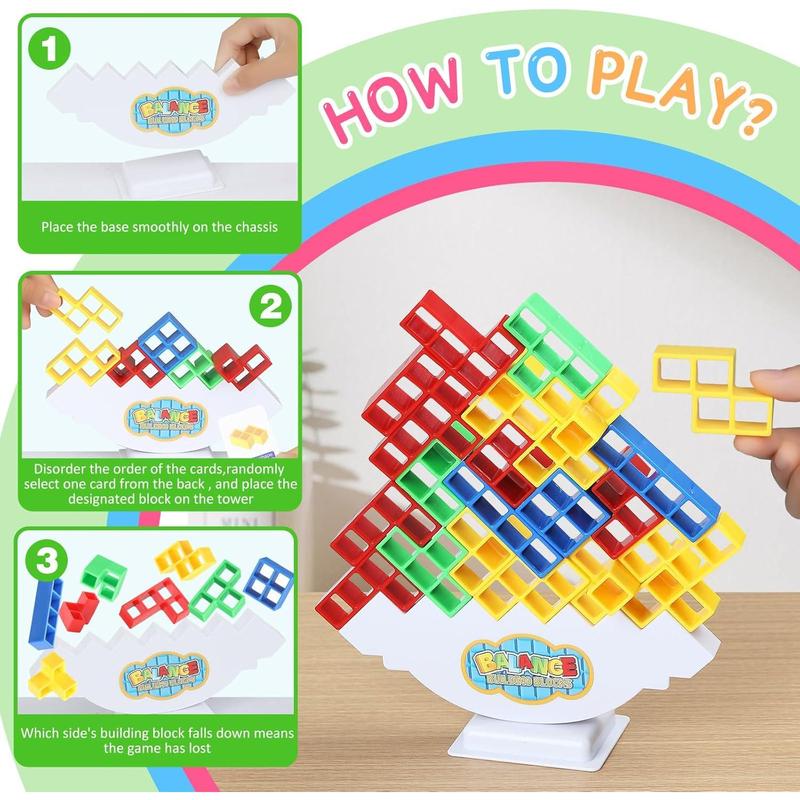 64Pcs Puzzle Teasers Toy, Tetra Balance Tower Stacking Games,Fun Balance Game,Educational Gift for Kids(There are 2 Bases= 2 Sets of 32Pcs)